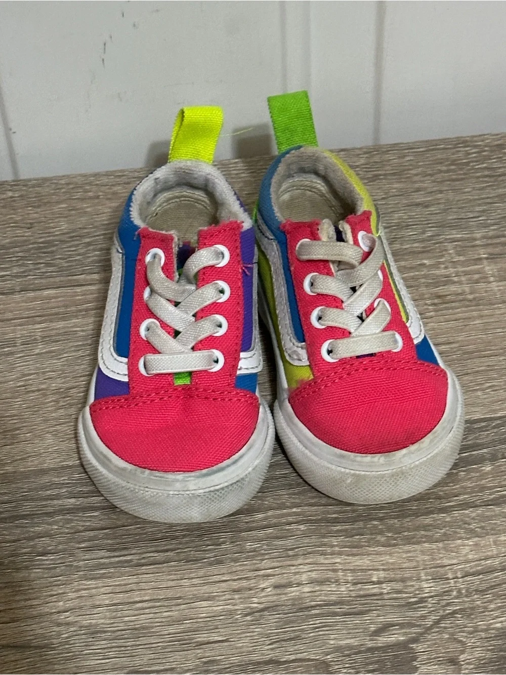 Vans Toddler Old Skool Colorblock Elastic Laces Canvas Sneakers, Neon Multi Sz 4
